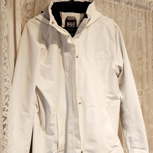 Like New Women's Helly Hansen White Aden Long Rain Jacket - Size XL